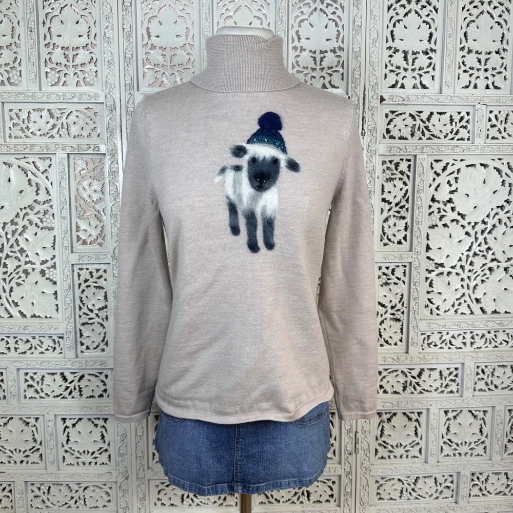 Lands End‎ Tan 100% Merino Wool Turtleneck Baby Lamb Sweater Womens Medium